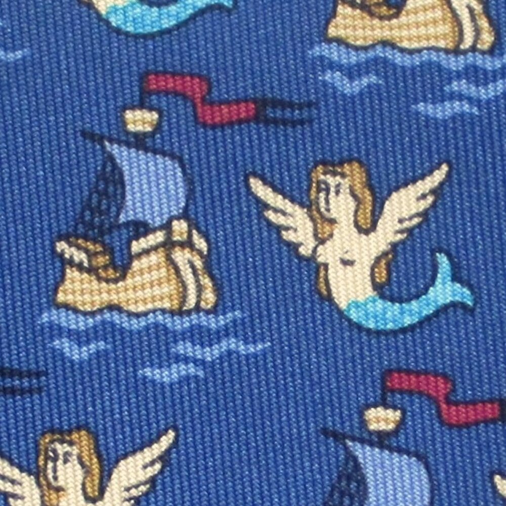 100% REAL HERMES TWILLBY TIE - BLUE FUN MERMAID & SHIP FLAGS SAILING BOATS FLAG